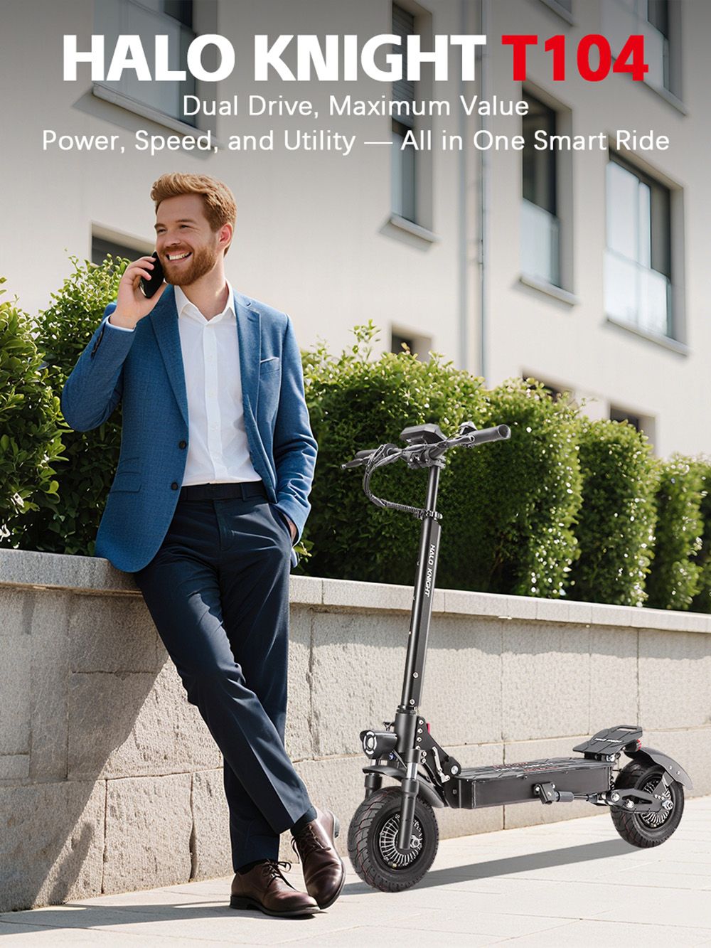 Halo Knight T104 Electric Scooter 1200W*2 Motor 52V 21Ah Battery 10 inch Tires 65km/h Max Speed 45km Range Front