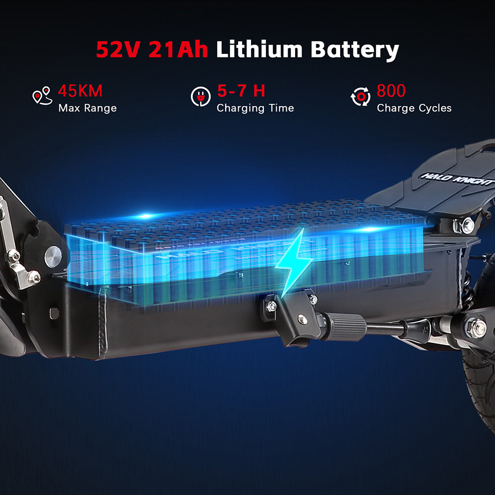 Halo Knight T104 Electric Scooter 1200W*2 Motor 52V 21Ah Battery 10 inch Tires 65km/h Max Speed 45km Range Front