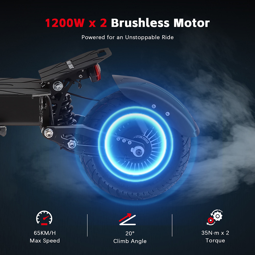 Halo Knight T104 Electric Scooter 1200W*2 Motor 52V 21Ah Battery 10 inch Tires 65km/h Max Speed 45km Range Front