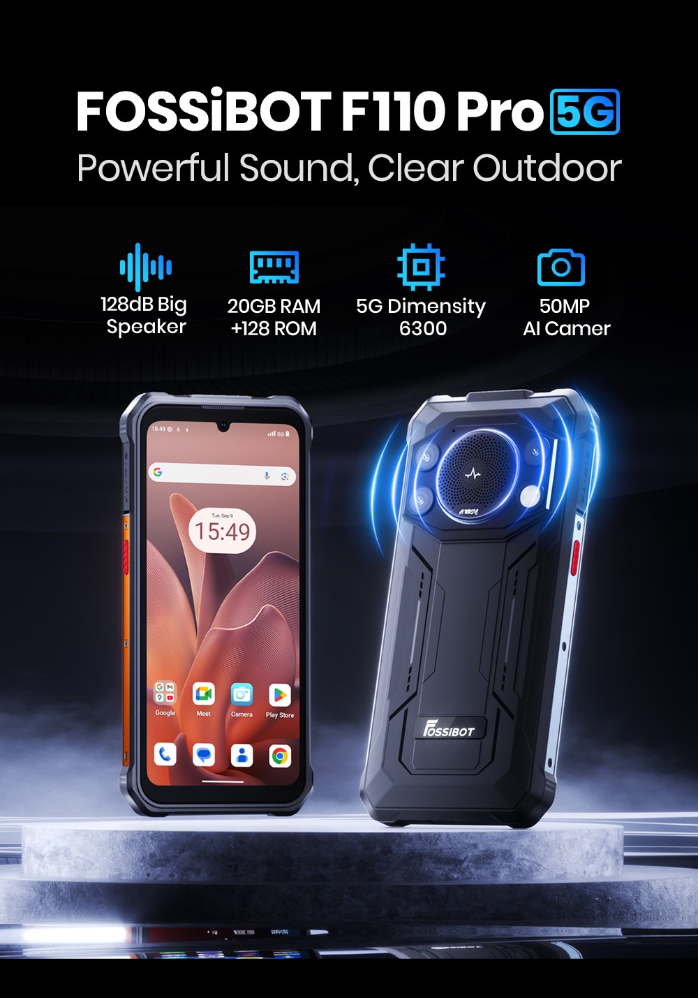 FOSSiBOT F110 Pro 5G Rugged Smartphone  20GB RAM   128GB ROM  6 745-inch HD  Display  10000mAh Battery  50MP AI Camera  NFC