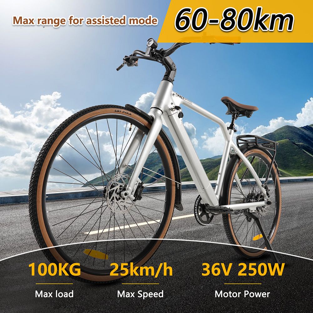 CMACEWHEEL F700-2 Electric Bike 250W Motor 36V 10Ah Battery 700*38C Tires 25km/h Max Speed 80km Range Hydraulic Disc Brak