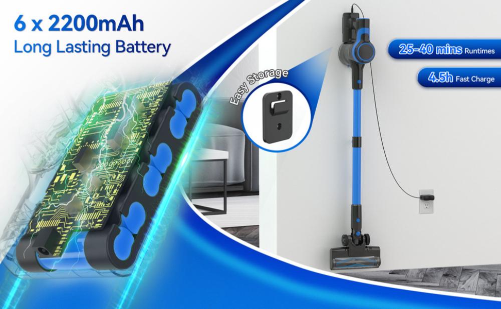 TASVAC V50 Cordless Vacuum Cleaner 25KPa Powerful Suction Stick Vacuum with LED Display 40 Mins Runtime 5-Stage Filtration