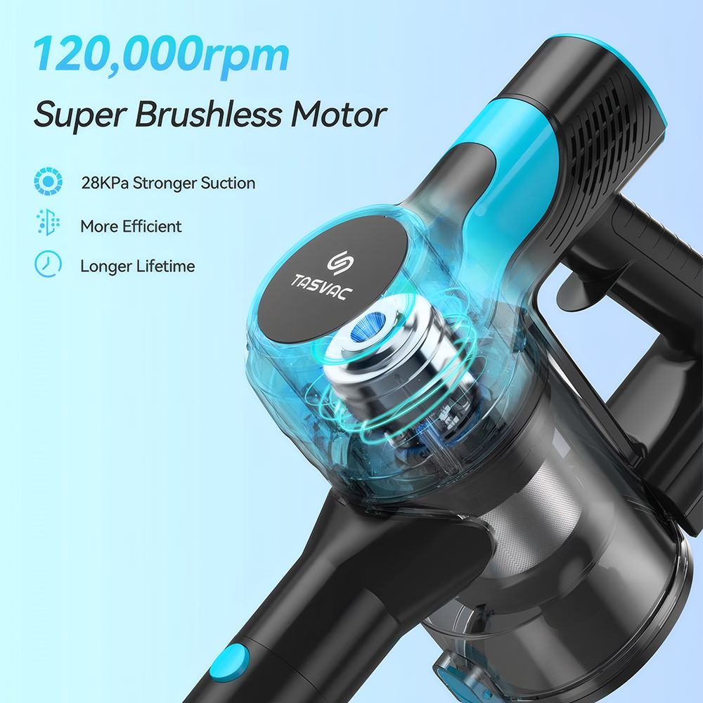 TASVAC V600 Cordless Vacuum Cleaner 28KPa Powerful Suction Stick Vacuum with 120 000 RPM Brushless Motor LED Floor Brush 45