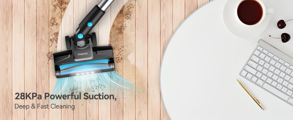 TASVAC V600 Cordless Vacuum Cleaner 28KPa Powerful Suction Stick Vacuum with 120 000 RPM Brushless Motor LED Floor Brush 45
