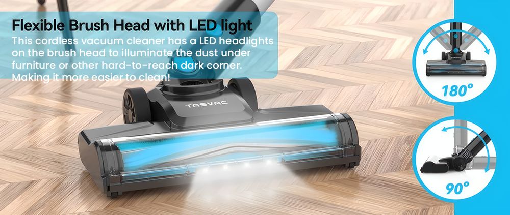 TASVAC V600 Cordless Vacuum Cleaner 28KPa Powerful Suction Stick Vacuum with 120 000 RPM Brushless Motor LED Floor Brush 45