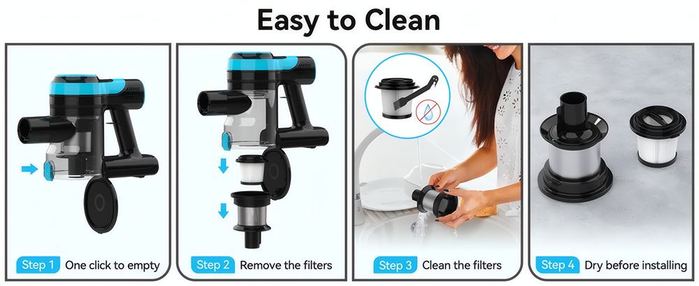 TASVAC V600 Cordless Vacuum Cleaner 28KPa Powerful Suction Stick Vacuum with 120 000 RPM Brushless Motor LED Floor Brush 45
