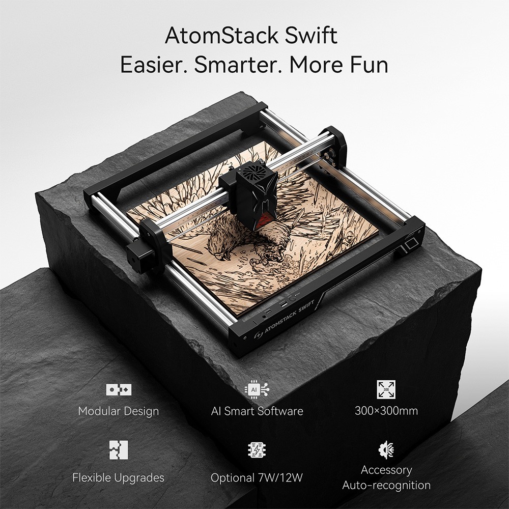 ATOMSTACK Swift 7W Laser Engraver 10000mm/min Speed 0 1mm Precision 0 08x0 04mm Laser Spot 300x300mm Working Area Accessor