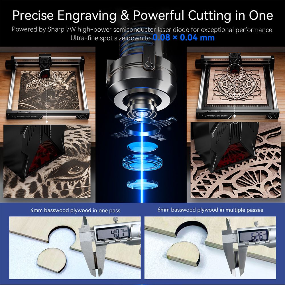 ATOMSTACK Swift 7W Laser Engraver 10000mm/min Speed 0 1mm Precision 0 08x0 04mm Laser Spot 300x300mm Working Area Accessor