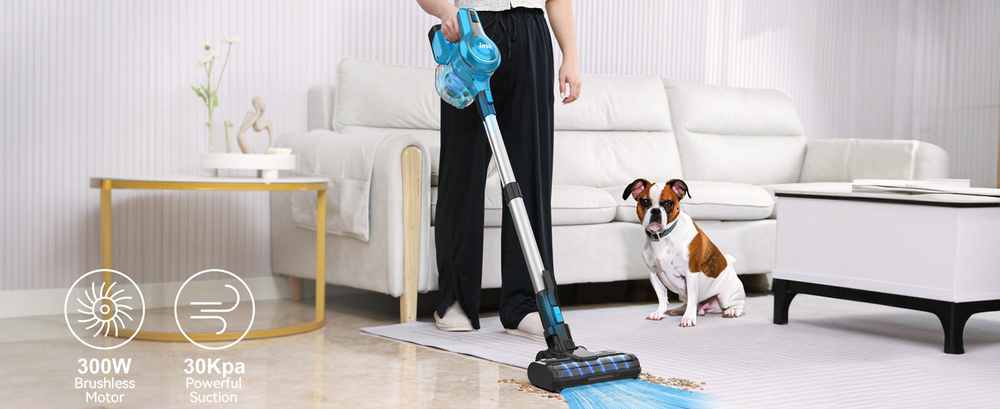INSE S62 Cordless Stick Vacuum 30kPa Powerful Suction 45 Min Runtime LED Headlights 5-Stage HEPA