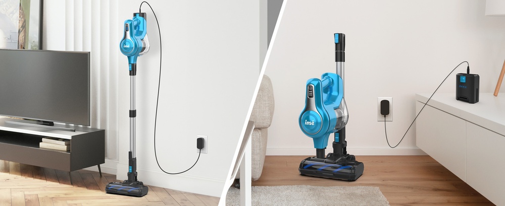 INSE S62 Cordless Stick Vacuum 30kPa Powerful Suction 45 Min Runtime LED Headlights 5-Stage HEPA