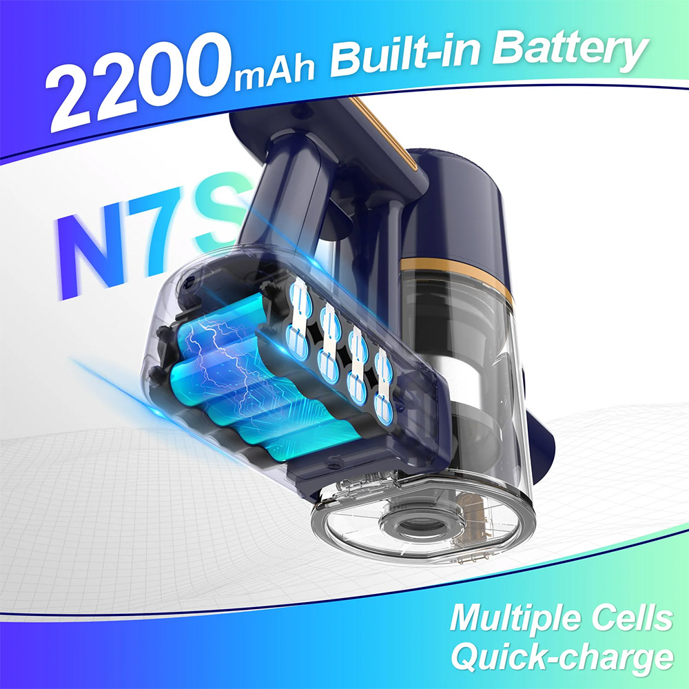 Powaert N7S Cordless Stick Vacuum 6-Cell Battery 99% HEPA Filter LED Power Brush for Pet Hair Carpet Floor