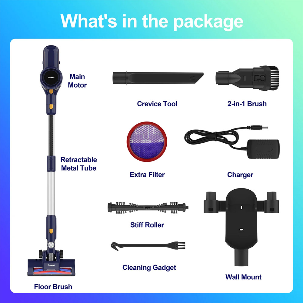 Powaert N7S Cordless Stick Vacuum 6-Cell Battery 99% HEPA Filter LED Power Brush for Pet Hair Carpet Floor