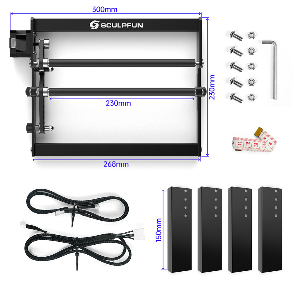 Sculpfun Laser Rotary Roller Laser Engraver Y-axis Rotary with 360°Rotating for Laser Engraving Cylindrical Objects Cans