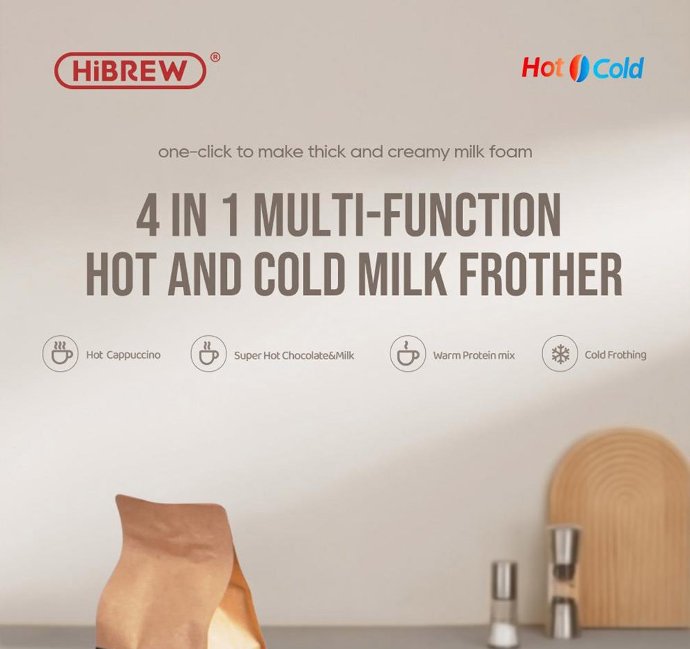 HiBREW M3A 4 in 1 Milk Frother Foamer Fully Automatic Milk Warmer Cold/Hot Frothing 130ml Frothing Capacity