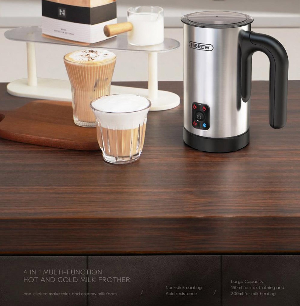 HiBREW M3A 4 in 1 Milk Frother Foamer Fully Automatic Milk Warmer Cold/Hot Frothing 130ml Frothing Capacity