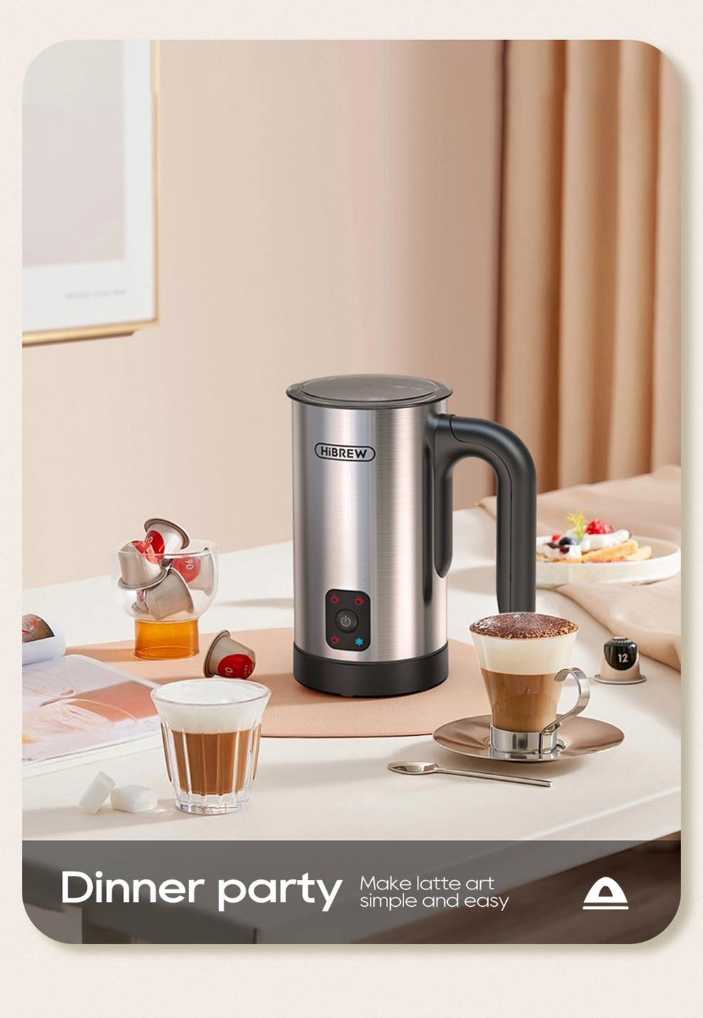 HiBREW M3A 4 in 1 Milk Frother Foamer Fully Automatic Milk Warmer Cold/Hot Frothing 130ml Frothing Capacity
