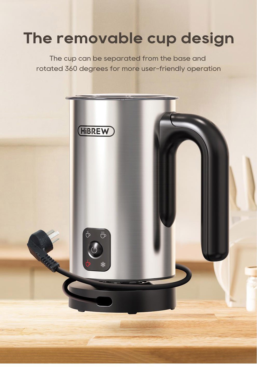 HiBREW M3A 4 in 1 Milk Frother Foamer Fully Automatic Milk Warmer Cold/Hot Frothing 130ml Frothing Capacity