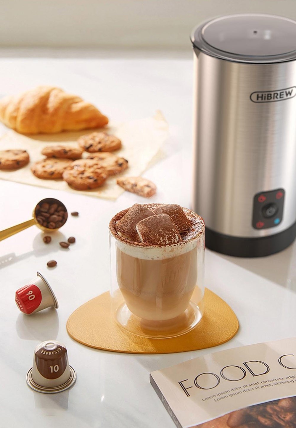 HiBREW M3A 4 in 1 Milk Frother Foamer Fully Automatic Milk Warmer Cold/Hot Frothing 130ml Frothing Capacity