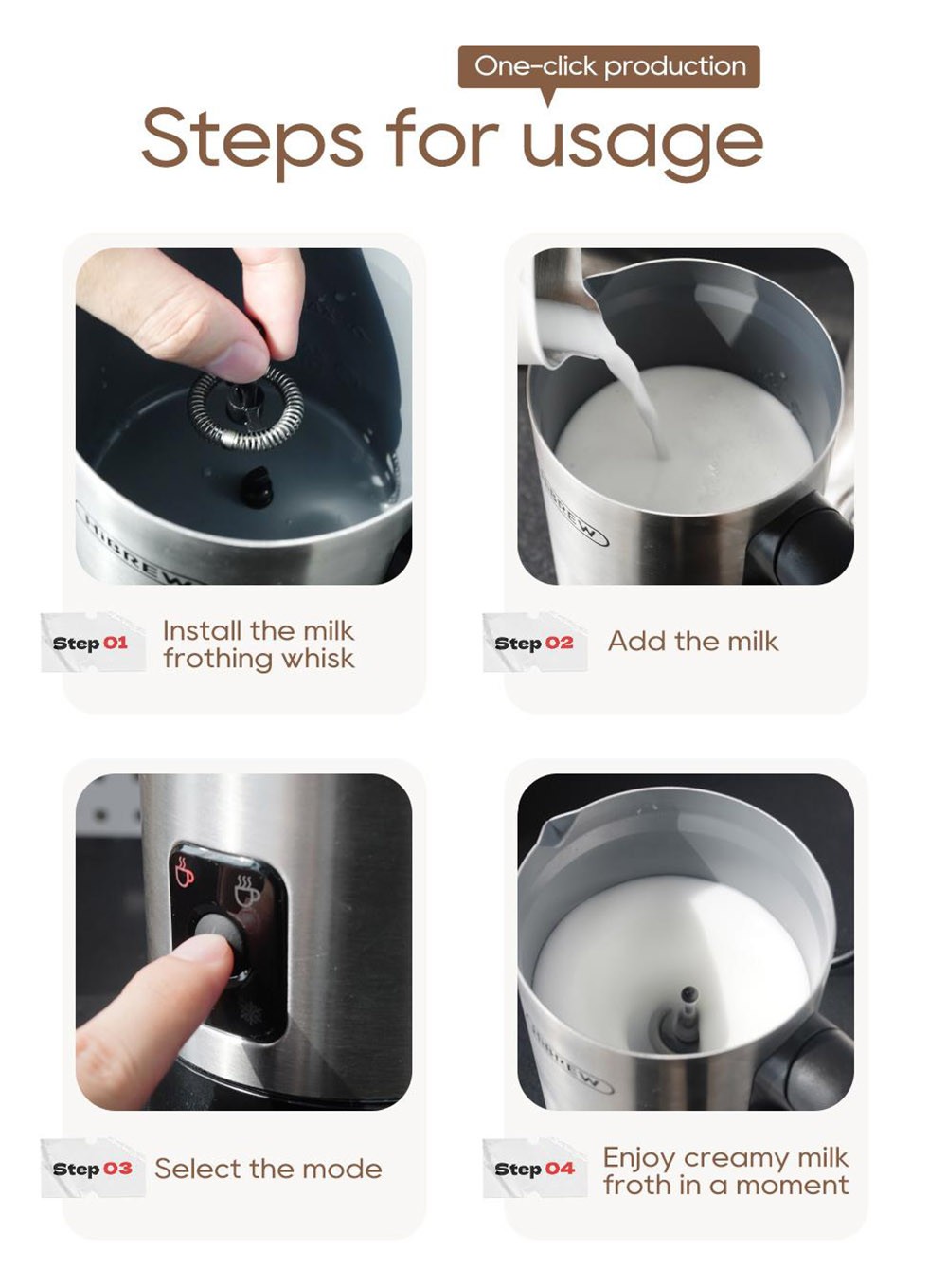 HiBREW M3A 4 in 1 Milk Frother Foamer Fully Automatic Milk Warmer Cold/Hot Frothing 130ml Frothing Capacity