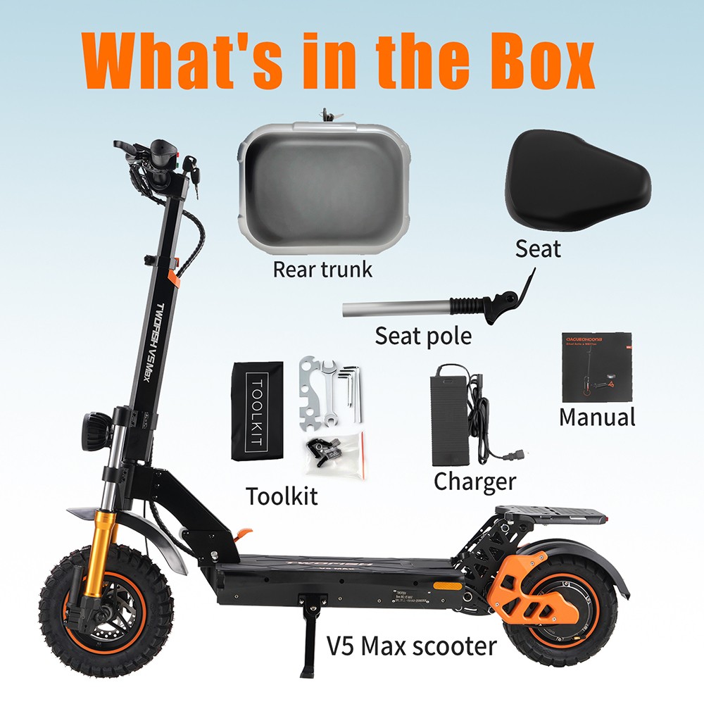 TWOFISH V5 MAX Electric Scooter with Seat  800W Motor  48V 18Ah Battery  Front 11 inch