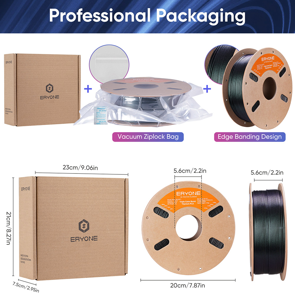 ERYONE Burnt Titanium Tri Color PLA Filament 1kg - Black