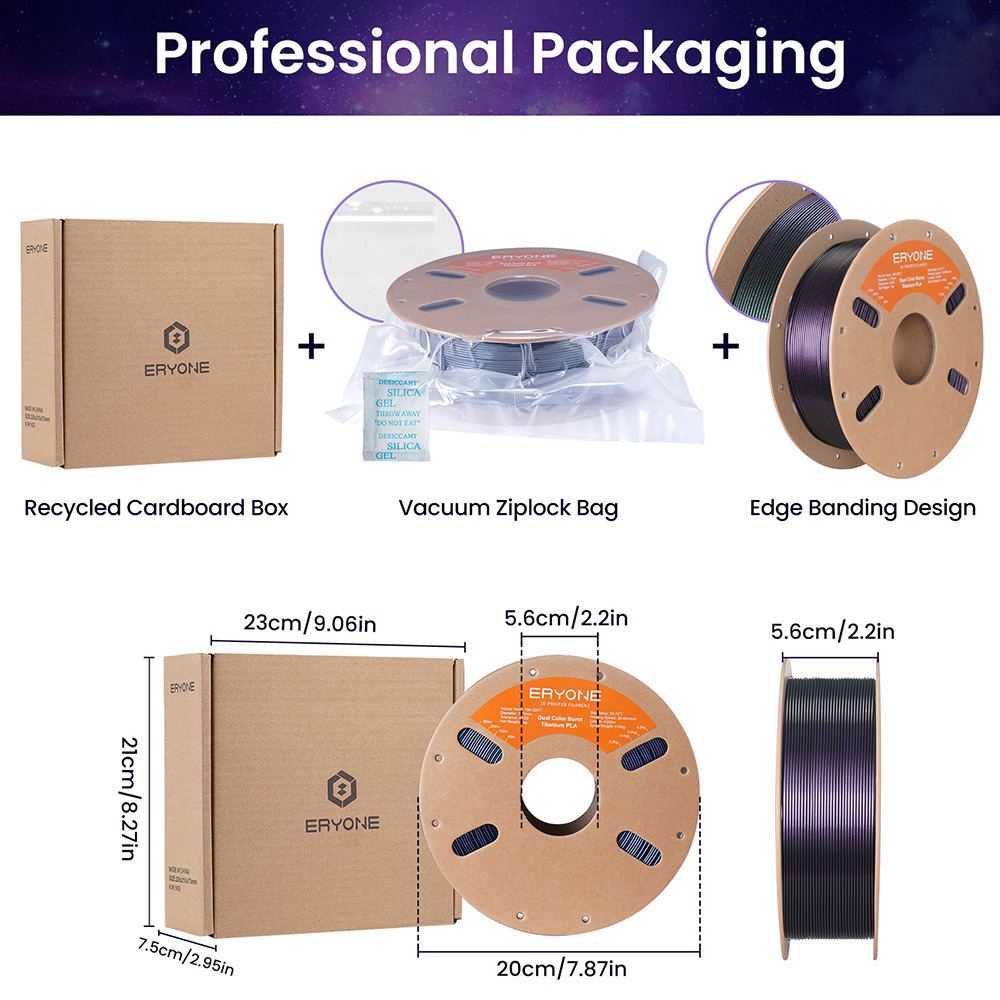 ERYONE Burnt Titanium Dual Color PLA Filament 1kg - Black
