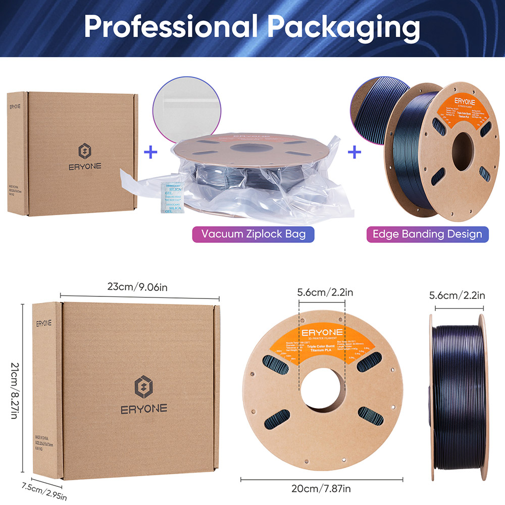 ERYONE Burnt Titanium Tri Color PLA Filament 1kg - Blue