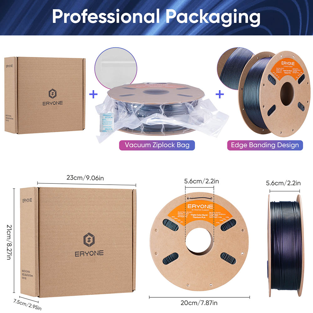 ERYONE Burnt Titanium Tri Color PLA Filament 1kg - Blue