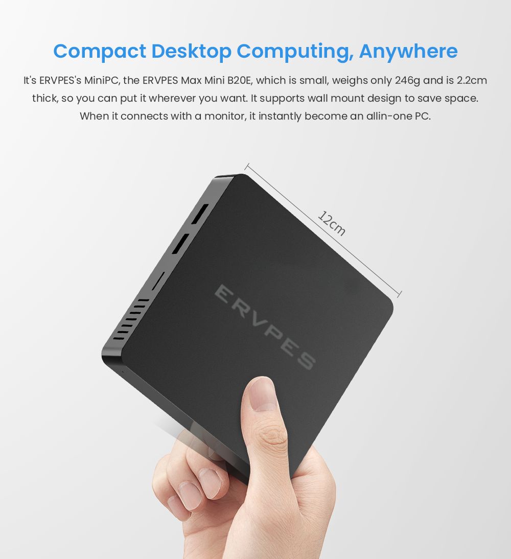 ERVPES B20E Mini PC Intel J3710 4 Cores Max 2 64GHz 8GB RAM 128GB SSD Dual Screen Display WiFi 5 Bluetooth 5 0 2*USB3 0 2