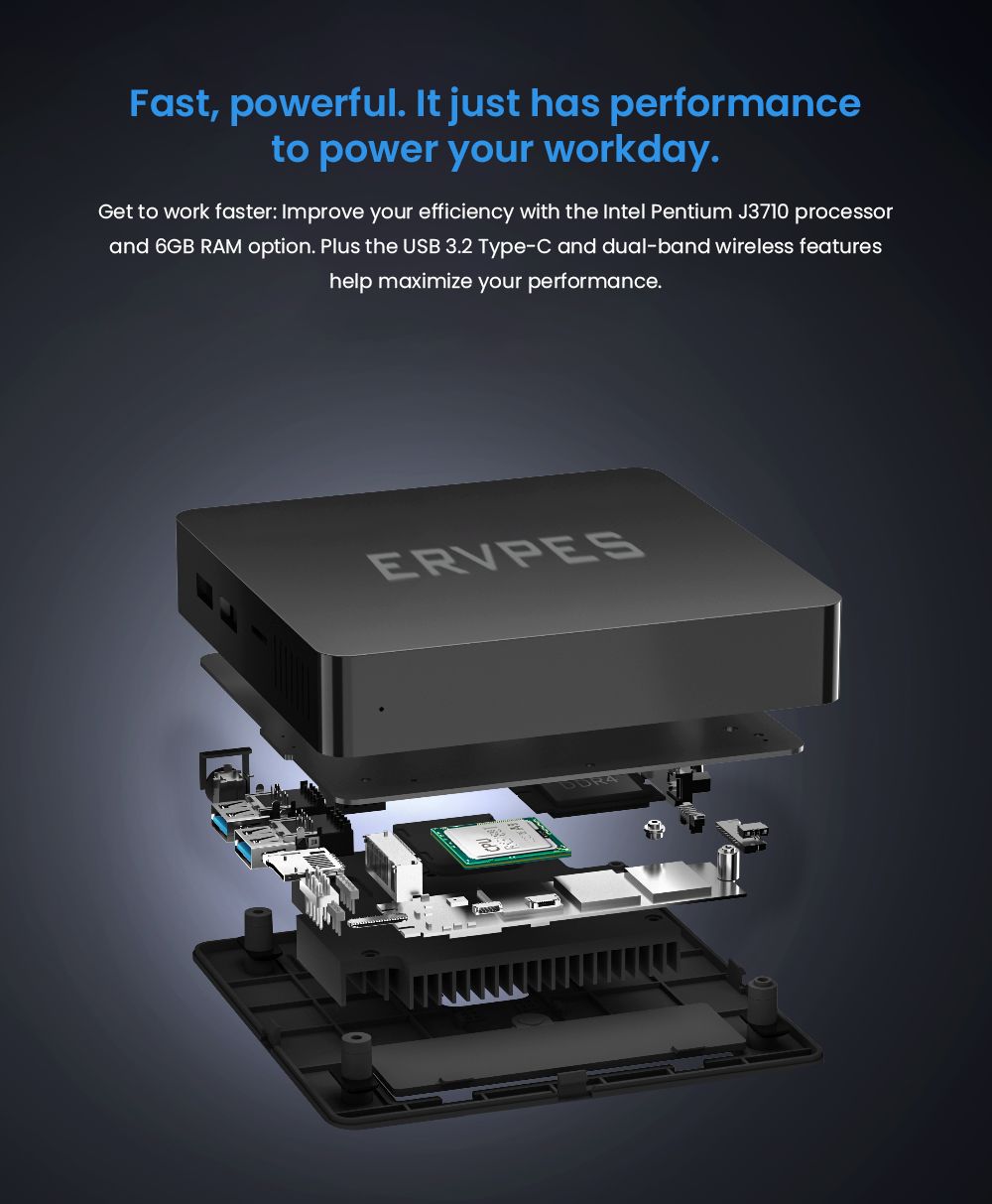 ERVPES B20E Mini PC Intel J3710 4 Cores Max 2 64GHz 8GB RAM 128GB SSD Dual Screen Display WiFi 5 Bluetooth 5 0 2*USB3 0 2