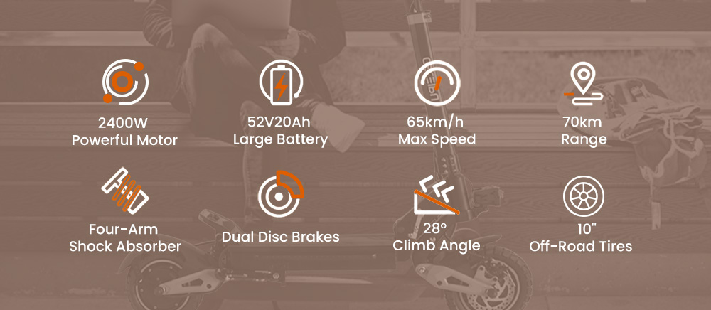 GELEIPU Z1 Pro Electric Scooter  1200W*2 Motor  52V 20Ah Battery  10 inch Tires  65km/h Max Speed  70km Range  Dual Mechanical