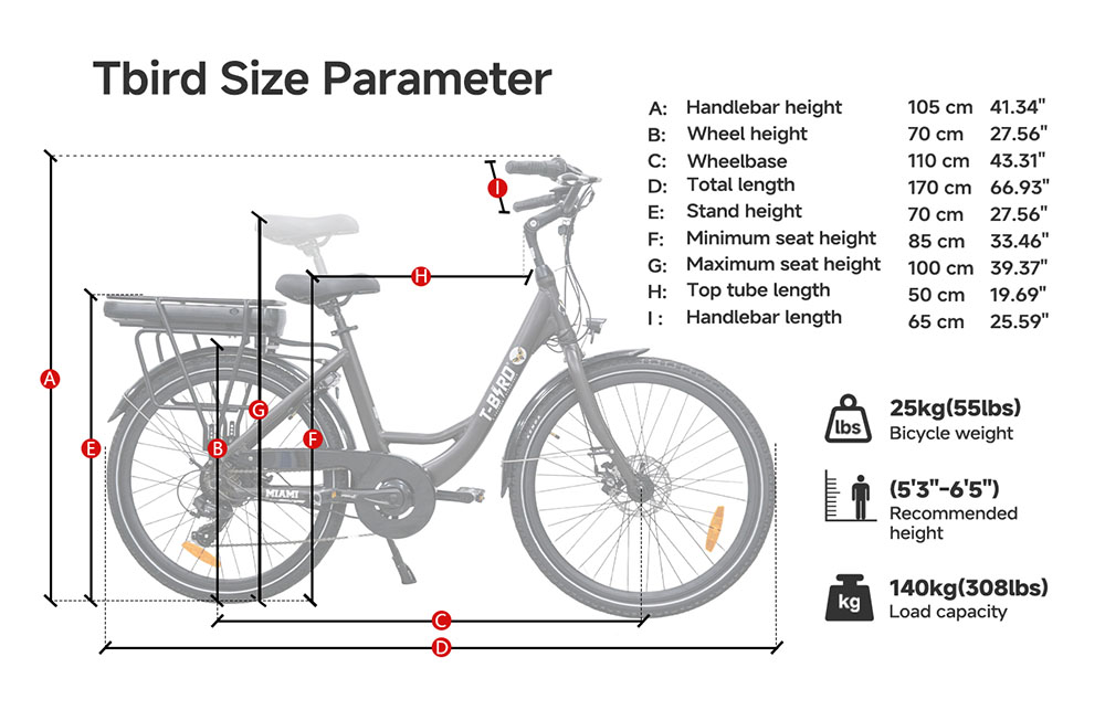 Miami-26 Electric Bike 250W Motor 36V 14 4Ah Battery 26*1 95 inch Tires 25km/h Max Speed 45km Range Front