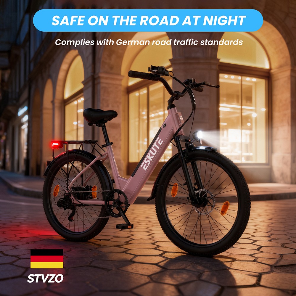 ESKUTE C100 Plus Electric Bike 250W Motor 36V 13Ah Battery 26 inch Tires 25km/h Max Speed 100km Range Shimano 7-speed LC