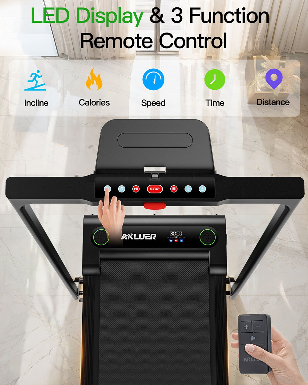 Akluer 480L-B Incline Walking Pad with Foldable Handle  2 5HP Quiet Motor  LED Screen