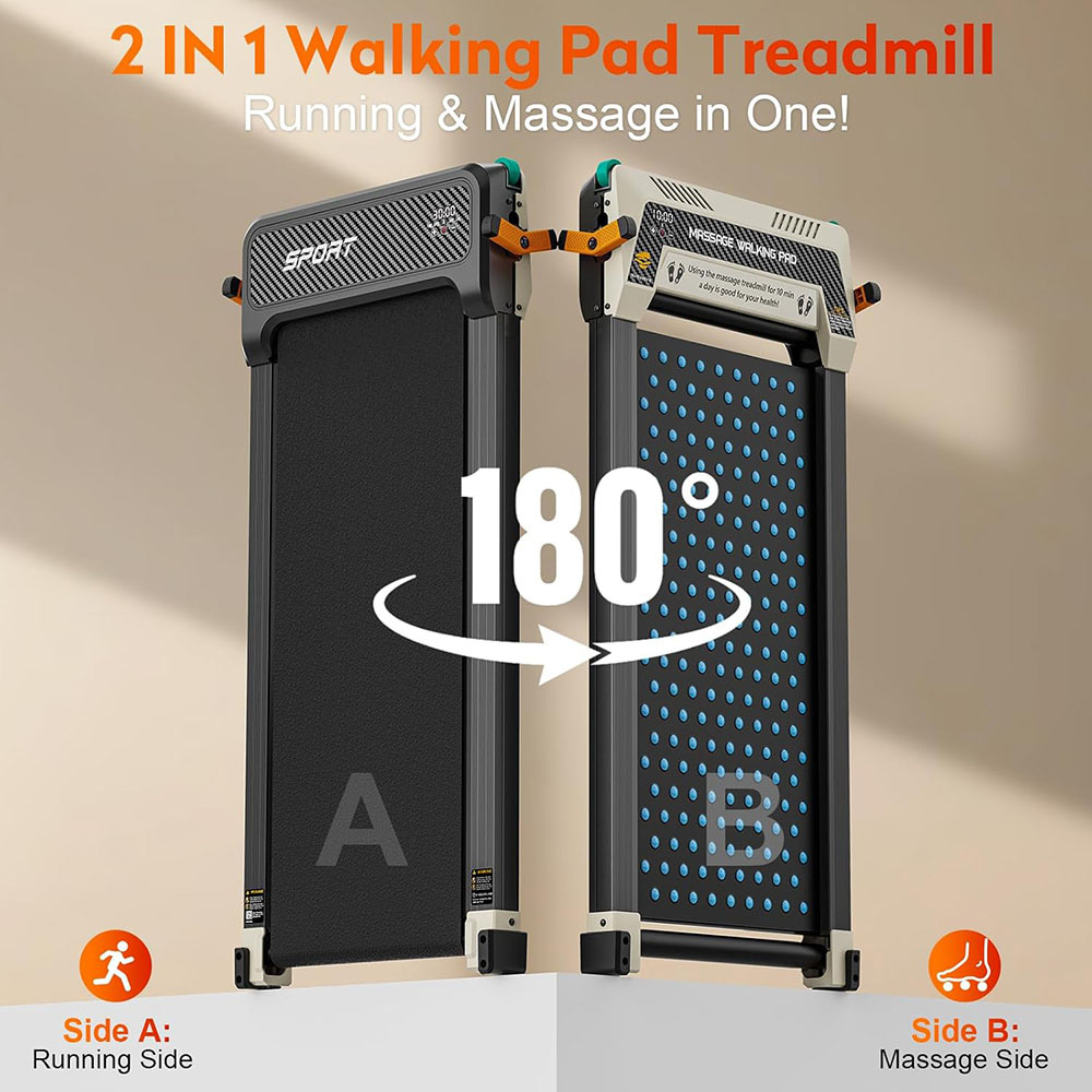 Akluer 520A-A Dual-Sided Treadmill with Shiatsu Foot Massager 2 5HP Quiet Motor 330LBS Max Capacity LED Display