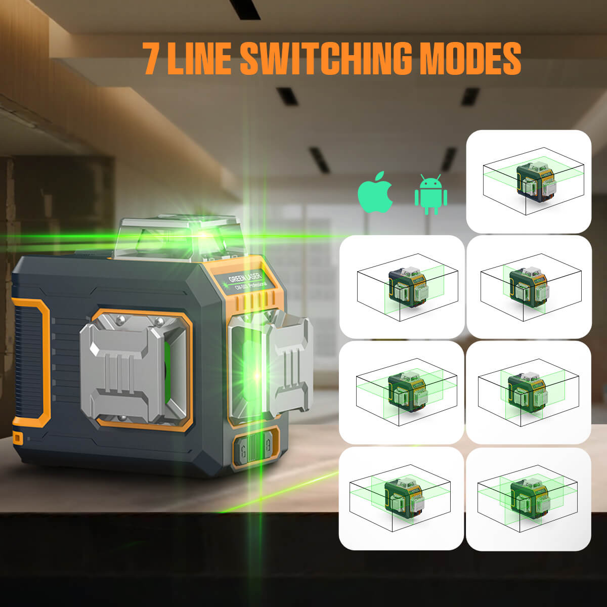 CIGMAN CM-S03 12-Line Laser Level with LCD Display  3×360° Green Beam  ±1 5mm/5m High Accuracy  Auto-Leveling  2600mAhx2 Bat