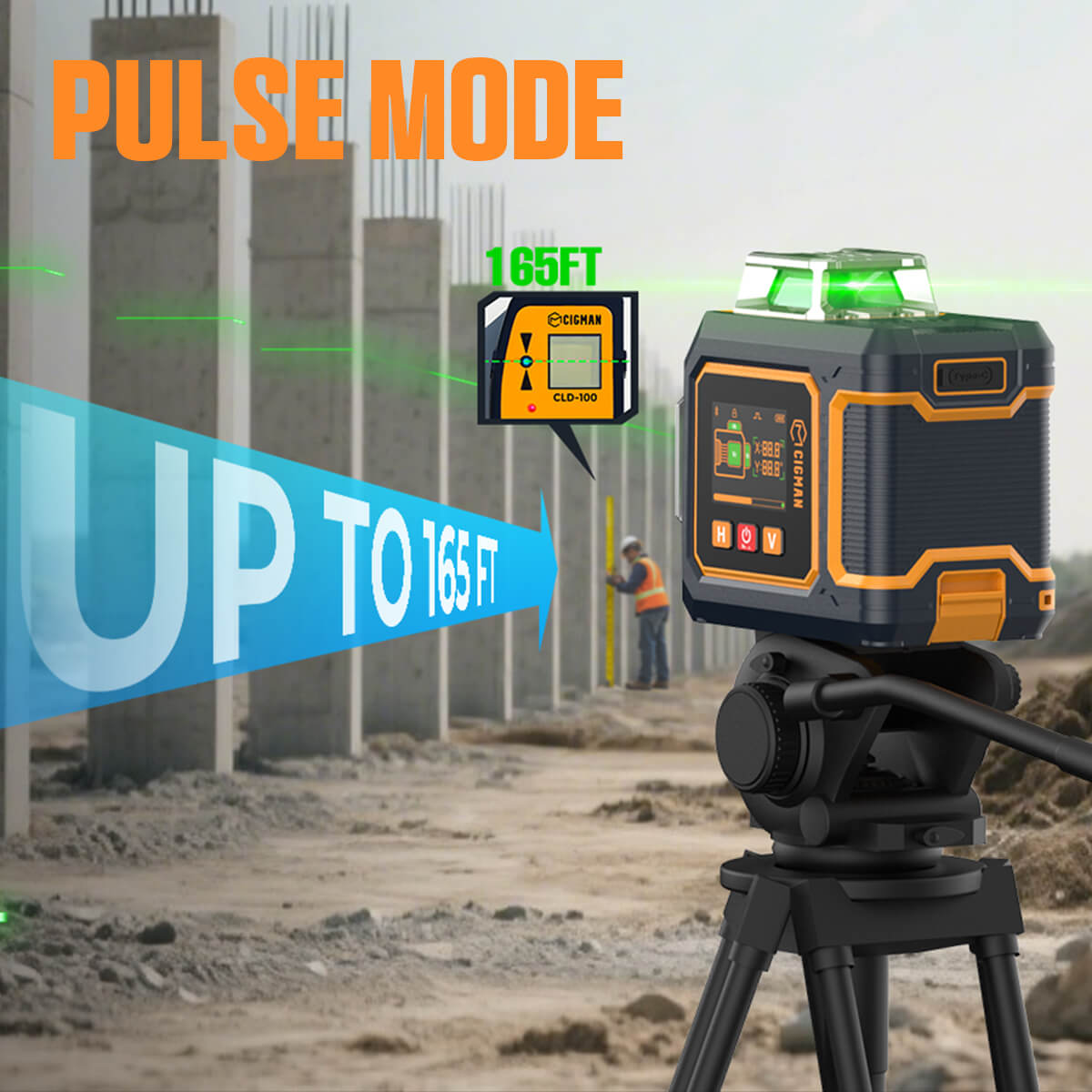 CIGMAN CM-S03 12-Line Laser Level with LCD Display  3×360° Green Beam  ±1 5mm/5m High Accuracy  Auto-Leveling  2600mAhx2 Bat