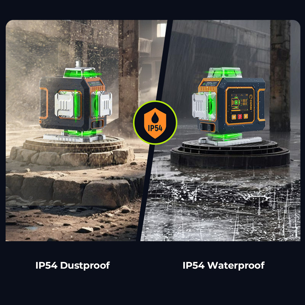 CIGMAN CM-S04 16-Line Laser Level with LCD Display  4×360° Green Beam  ±1 5mm/5m High Accuracy  Auto-Leveling  2600mAhx2 Bat