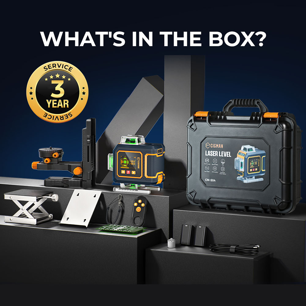 CIGMAN CM-S04 16-Line Laser Level with LCD Display  4×360° Green Beam  ±1 5mm/5m High Accuracy  Auto-Leveling  2600mAhx2 Bat