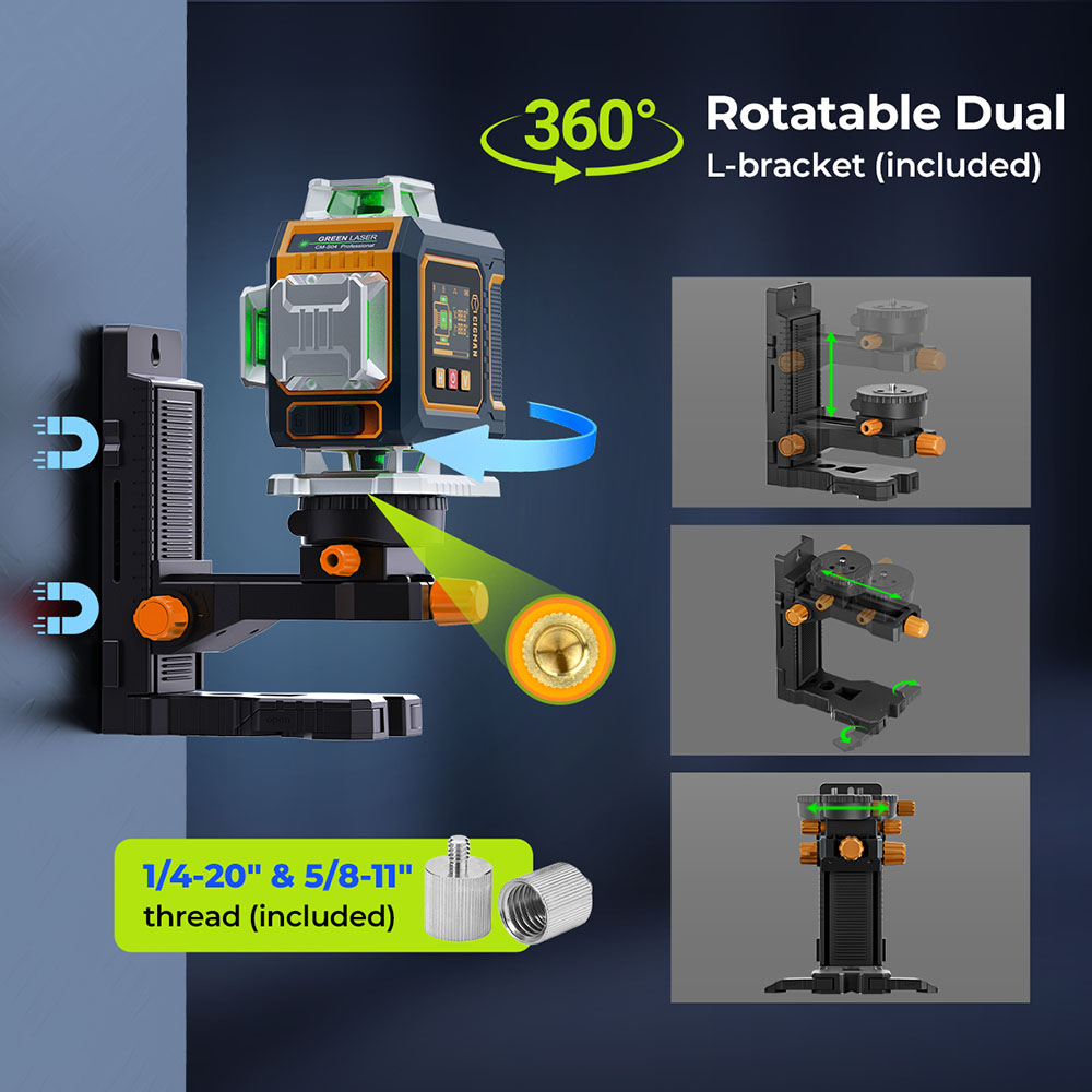 CIGMAN CM-S04 16-Line Laser Level with LCD Display  4×360° Green Beam  ±1 5mm/5m High Accuracy  Auto-Leveling  2600mAhx2 Bat