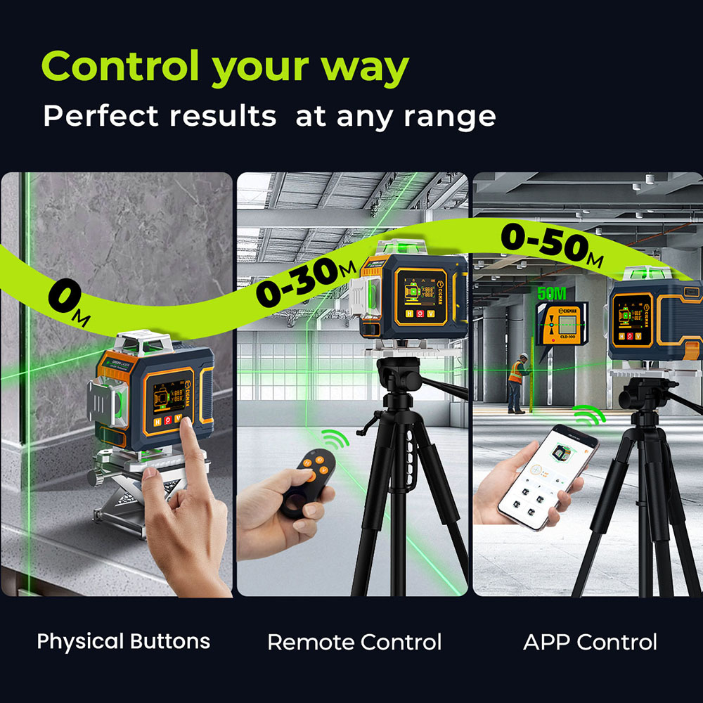 CIGMAN CM-S04 16-Line Laser Level with LCD Display  4×360° Green Beam  ±1 5mm/5m High Accuracy  Auto-Leveling  2600mAhx2 Bat