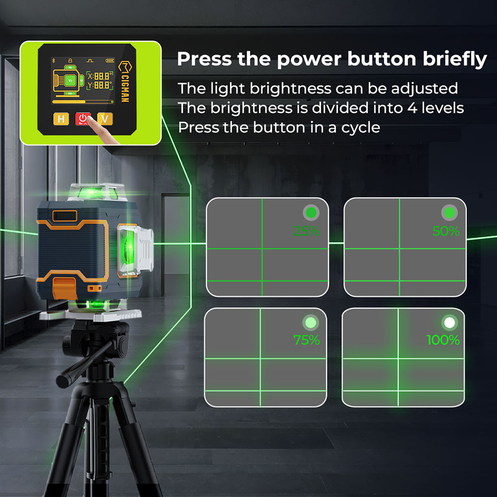 CIGMAN CM-S04 16-Line Laser Level with LCD Display  4×360° Green Beam  ±1 5mm/5m High Accuracy  Auto-Leveling  2600mAhx2 Bat