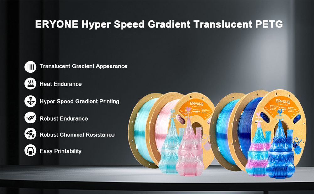 ERYONE High Speed Translucent Gradient Multi-Color PETG Filament  1kg - Light Blue