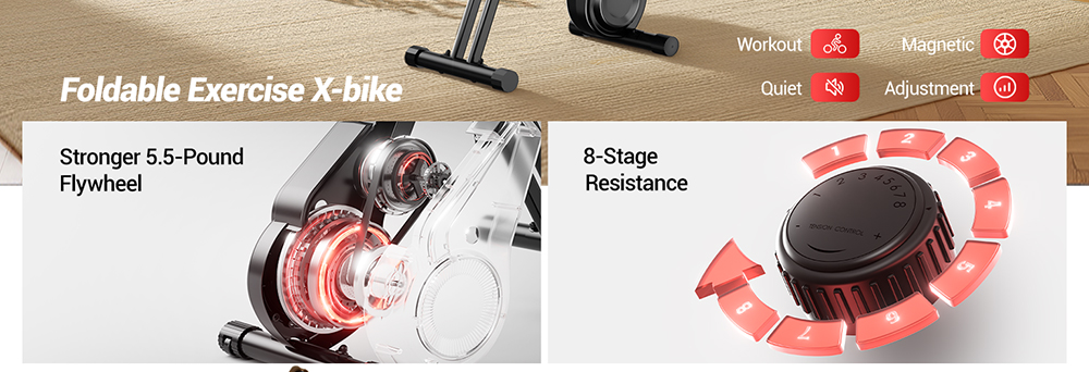 ROBORE CBX10 Home Exercise Bike  Quiet Magnetic Resistance  8-Level Adjustable  Adjustable Seat