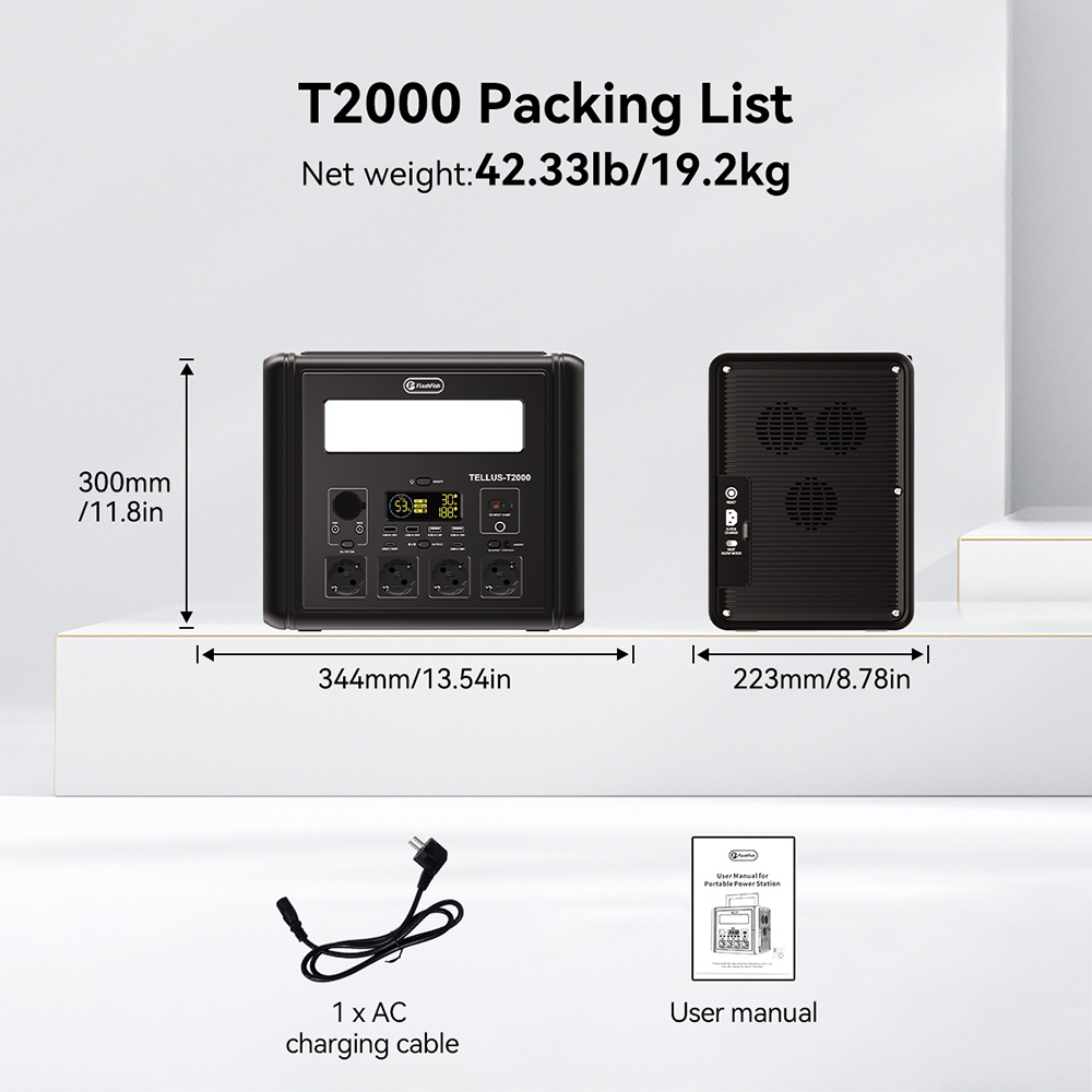Flashfish T2000 2000W Portable Power Station  1536Wh LiFePO4 Battery  4000W Peak  1500W Fast AC Recharge  14 Outputs  for Home