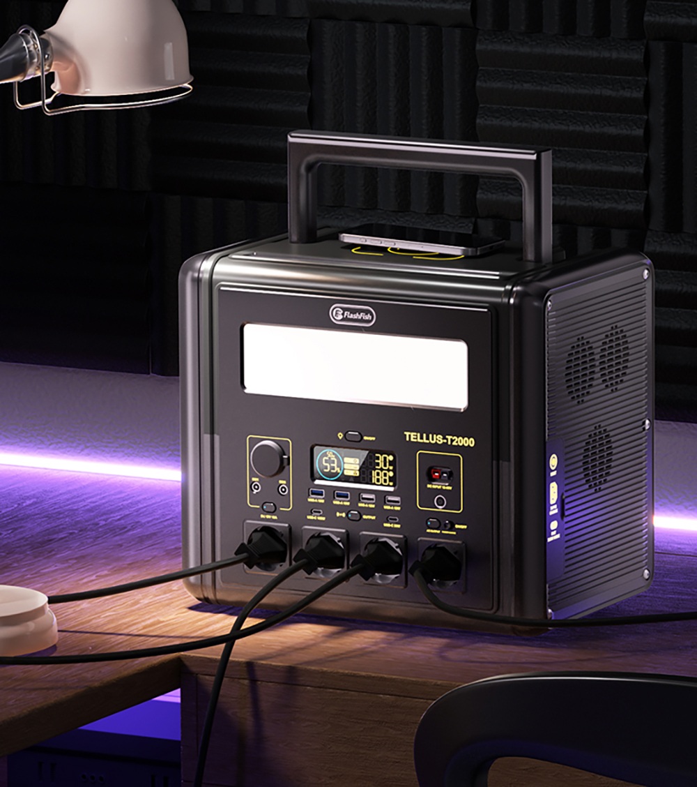 Flashfish T2000 2000W Portable Power Station  1536Wh LiFePO4 Battery  4000W Peak  1500W Fast AC Recharge  14 Outputs  for Home