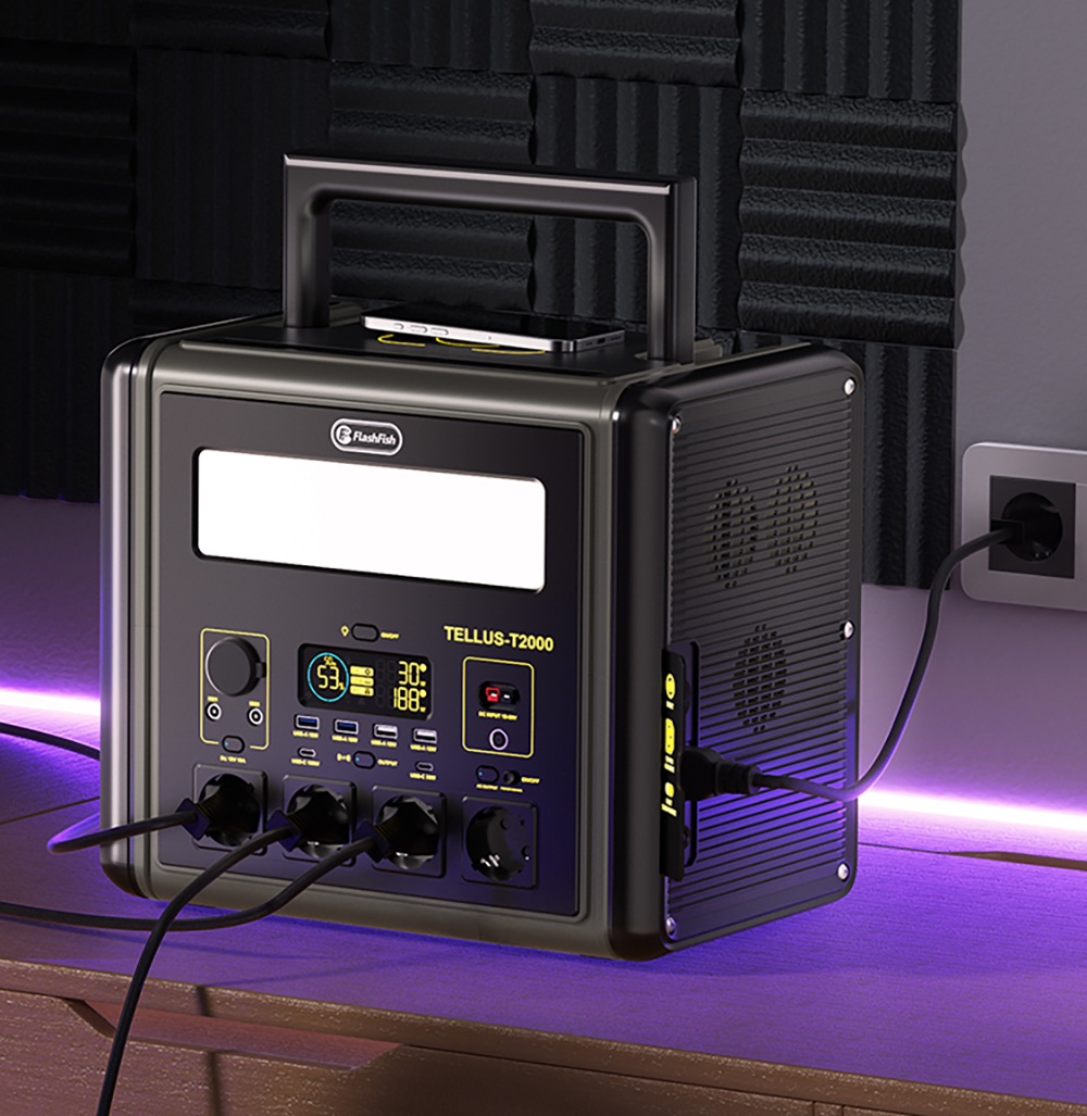 Flashfish T2000 2000W Portable Power Station  1536Wh LiFePO4 Battery  4000W Peak  1500W Fast AC Recharge  14 Outputs  for Home