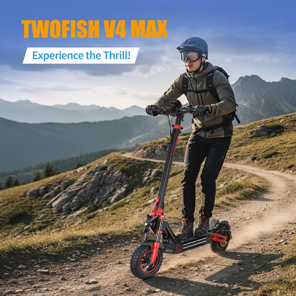 TWOFISH V4 MAX Electric Scooter 800W Motor 52V 23Ah Battery 10 inch Tires 57km/h Max Speed 60km Range Dual Disc Brake Fr