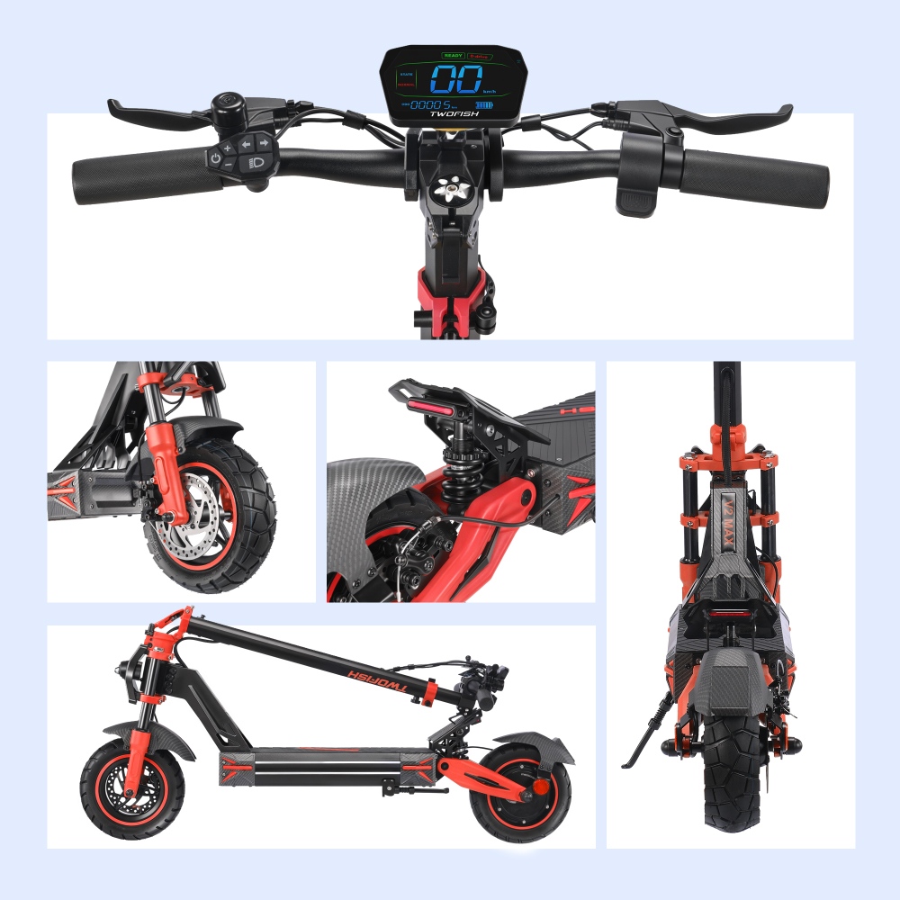 TWOFISH V4 MAX Electric Scooter 800W Motor 52V 23Ah Battery 10 inch Tires 57km/h Max Speed 60km Range Dual Disc Brake Fr