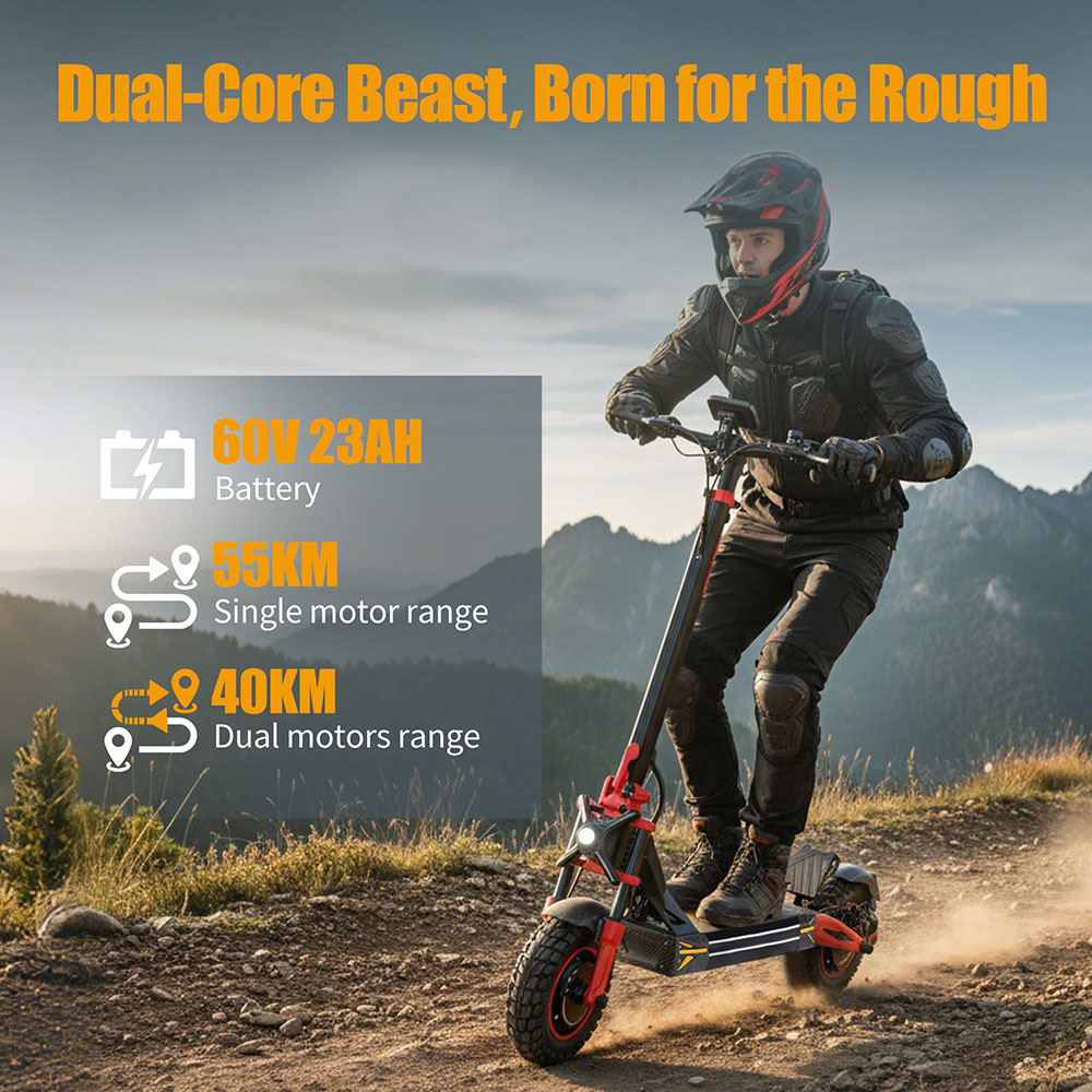 TWOFISH TW4 PRO Electric Scooter 1000W*2 Motor 60V 23Ah Battery 11 inch Tires 72km/h Max Speed 60km Max Range Dual Disc B